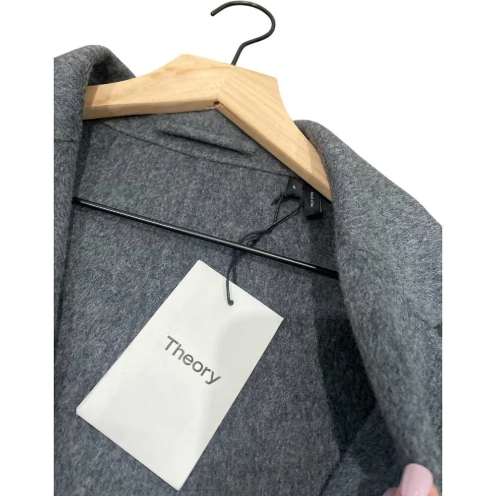 NWT THEORY Wool Cashmere Long Coat Delancey Double Faced Tailored Grey Winter - Picture 7 of 16